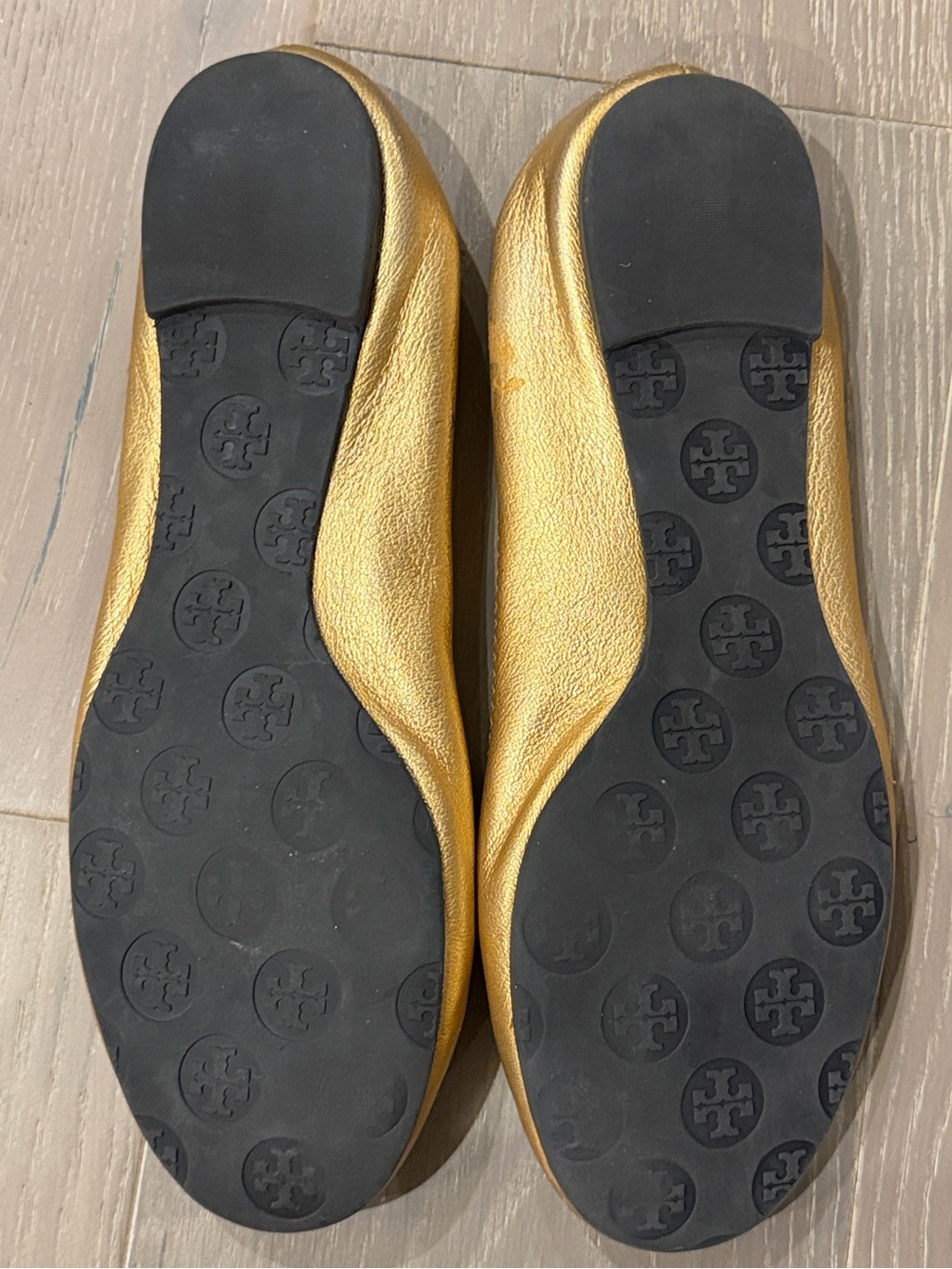 Tory Burch Metallic Gold Logo Ballet Flat - 9.5 - Reva - Picture 3 of 5
